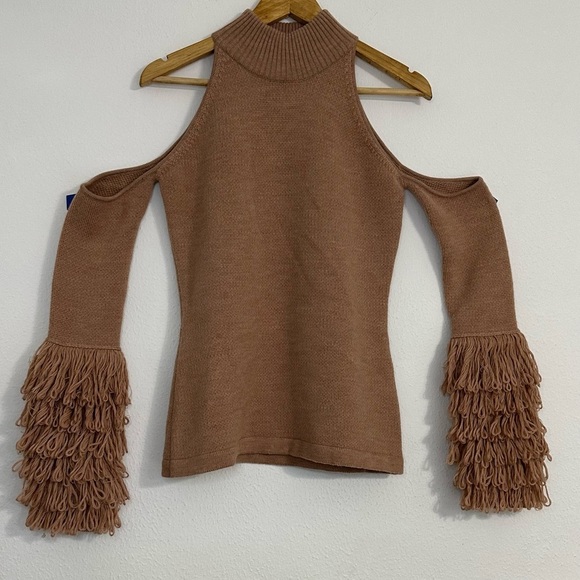 Jonathan Simkhai Loopy Yarn Cold Shoulder Pullover Tan  Turtleneck Sweater - Picture 8 of 16